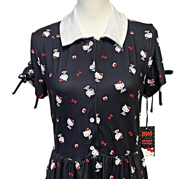 Unique Vintage x Hello Kitty Midi Fit & Flare Dress Collared Button Up Pockets - Picture 11 of 13